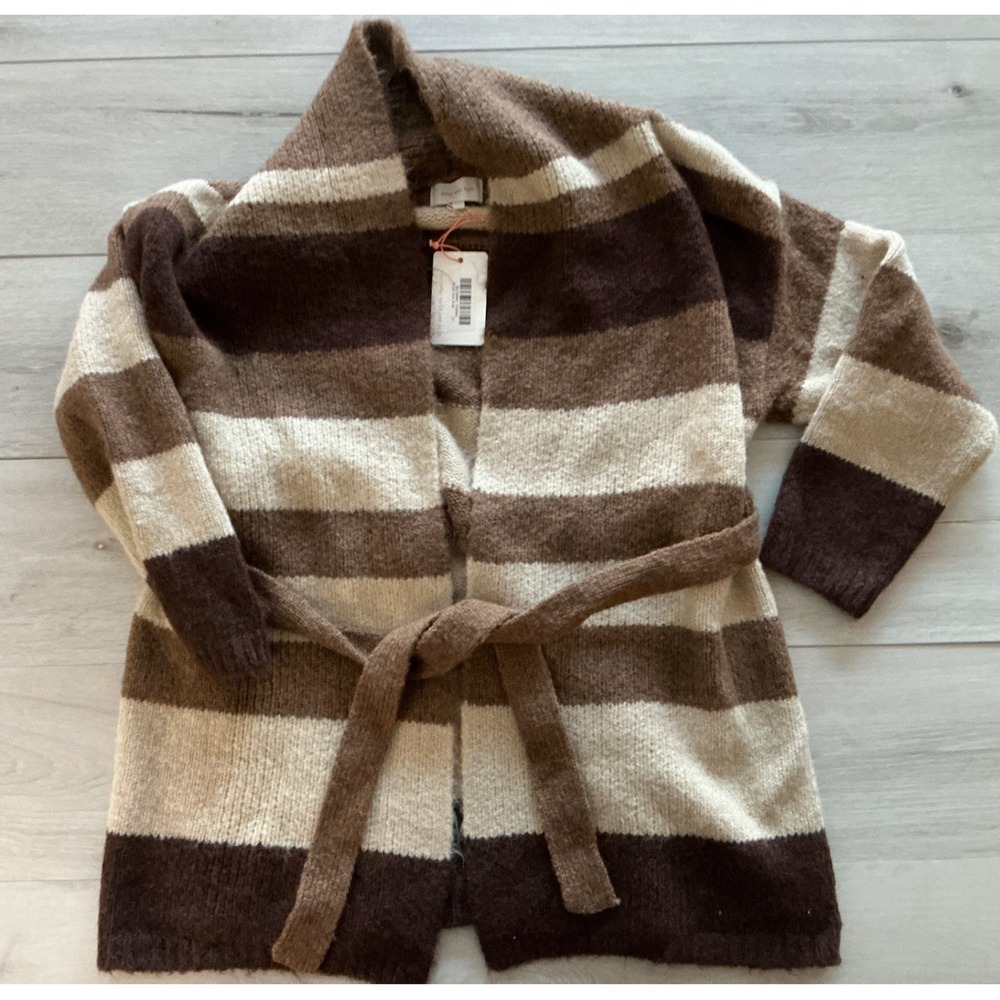 SKIES ARE‎ BLUE Striped Knit Cardigan Belted Shawl Collar Women Size Large NWT